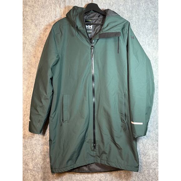 Helly Hansen Women Green Long Aspire Rain Jacket XL Waterproof Vented Reflective - Picture 2 of 13
